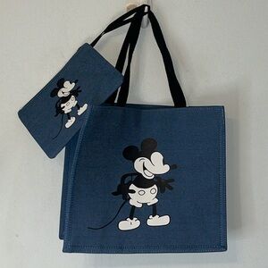 NWT Mickey Mouse Tote Bag & Matching Wristlet  Blue Black & White Mickey Graphic